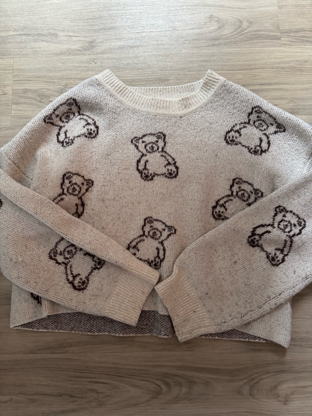 Pink Rose Beige Teddy Bear Knit Sweater